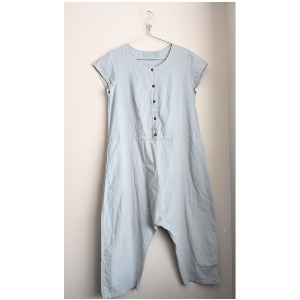 Grizas Linen Button Henley Drop Seat Jumpsuit